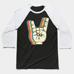 Rock On: Groovy Retro-Colored Rock And Roll Hand Sign for Music Lovers Baseball T-Shirt